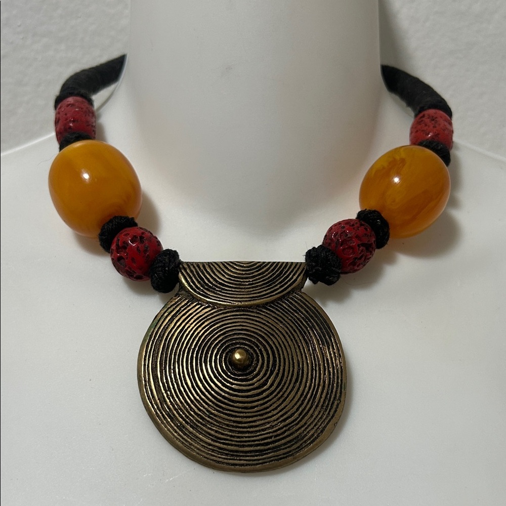 Elegant Gold and Red Statement Necklace
